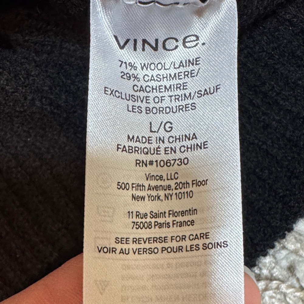 Vince Ribbed V-Neck Wool & Cashmere Blend Sweater Black size Large - Picture 5 of 14